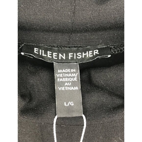 Eileen Fisher Stretch Jersey Knit Scrunch Neck Knee Dress Black Large NEW - Picture 6 of 9